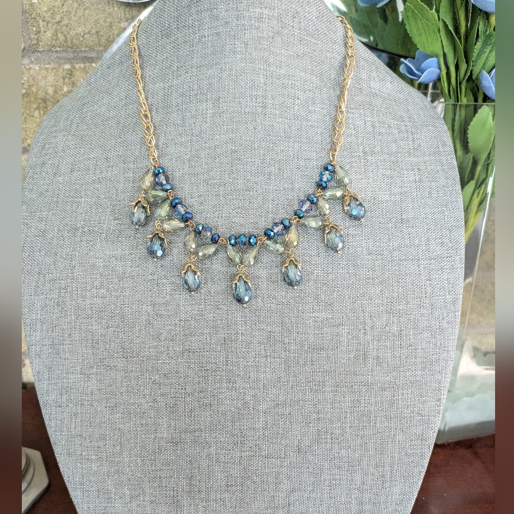 Sparling, Blue Beaded Faceted Necklace, - Picture 5 of 10
